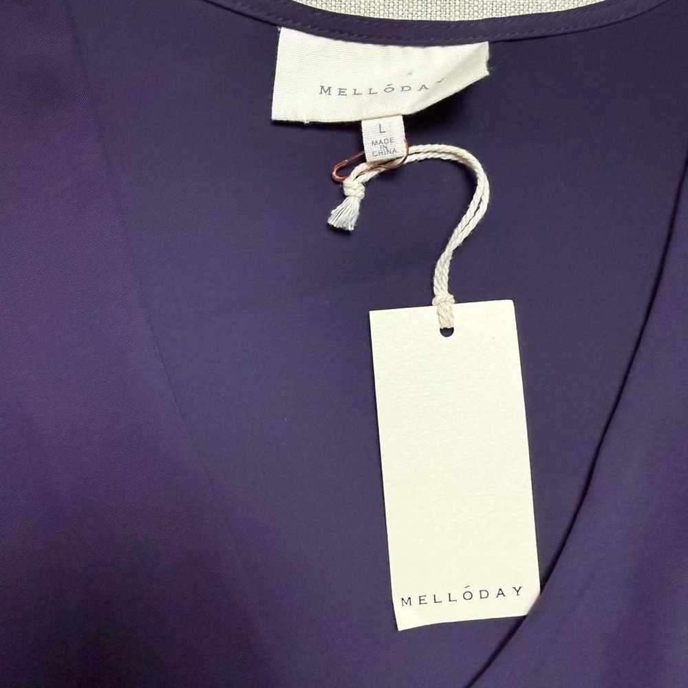 Melloday Purple Sleeveless Button Up Blouse Vest Womens Size Large NWT - Picture 3 of 6